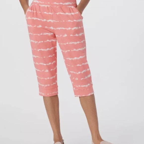 AnyBody Cozy Knit French Terry Printed Ultra Crop Pant Tie Dye Coral Choose Size - Picture 5 of 6